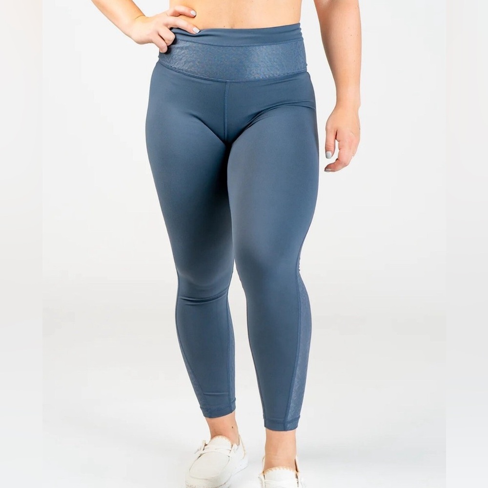 NWOT Women's Curves N Combat Boots High-Waisted Blue Leggings, Leopard Mesh